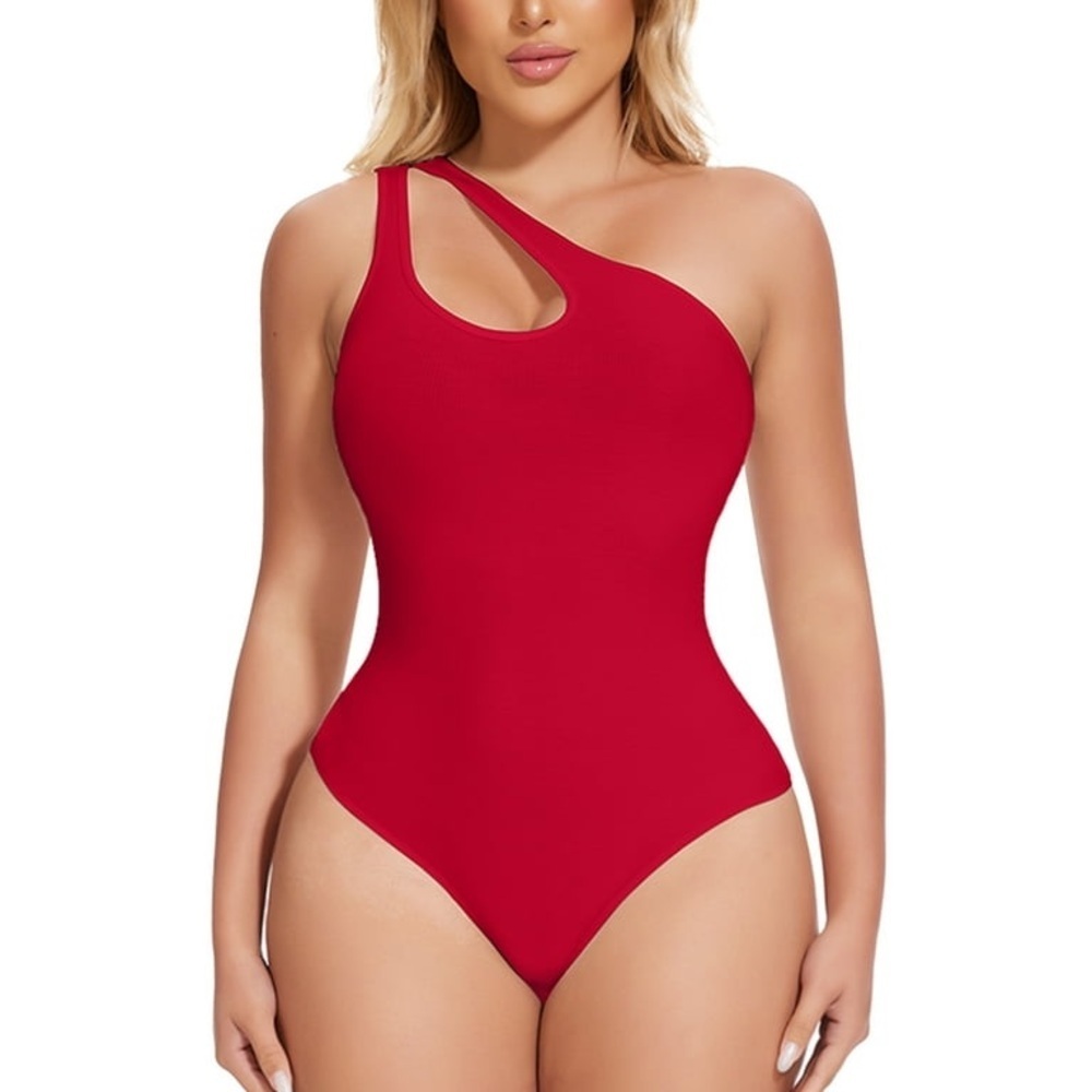 Women's One Shoulder Cutout Front Sleeveless Bodysuit Thong Body Suit Tank Top